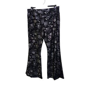 No Boundaries Juniors XXL Flare Pants Celestial Black Silver Foil Print Pull On
